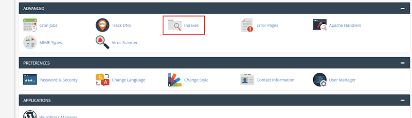 cPanel Indexes Location