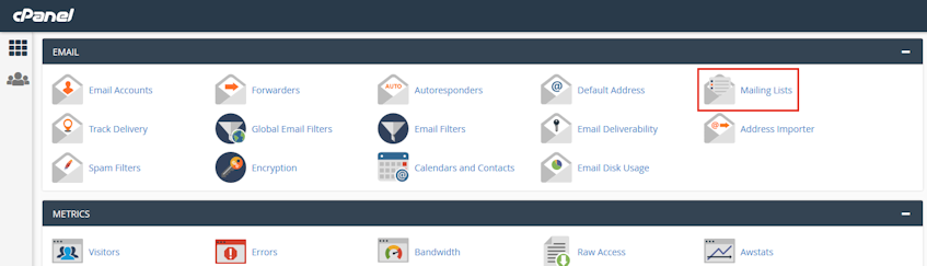 cPanel Mailing Lists Location