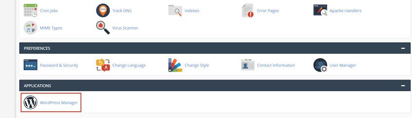 cPanel WordPress Manager Location