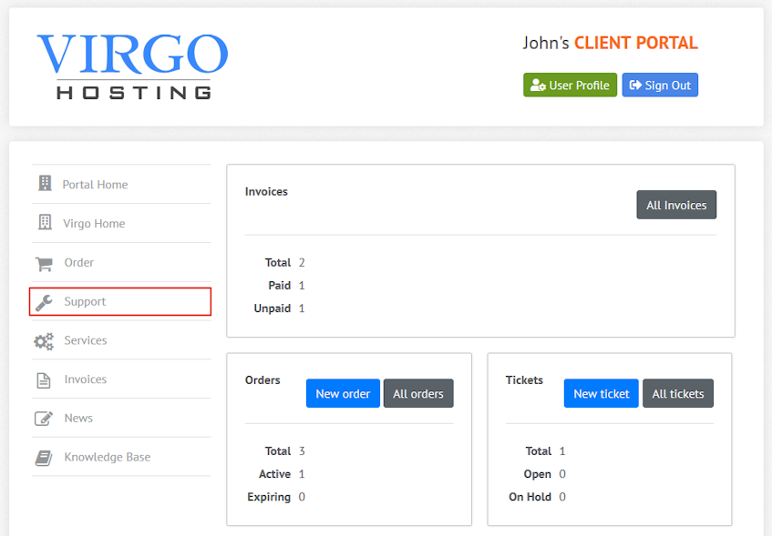 Virgo Hosting Client Portal Support Interface Location Virgo Hosting Client Portal Support Interface Location