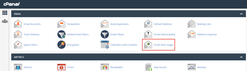 cPanel Email Disk Usage Location