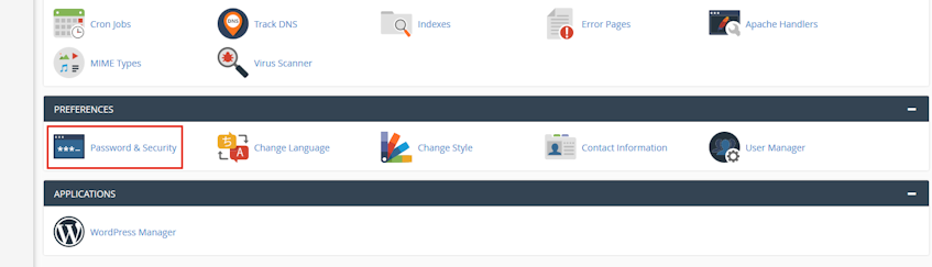 cPanel Password & Security Location cPanel Password & Security Location