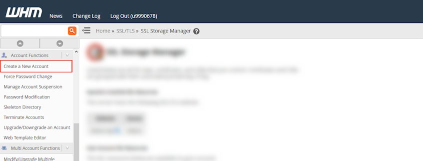 WHM Create a New Account Location WHM Create a New Account Location