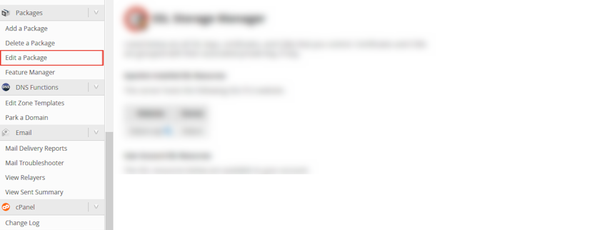 WHM Edit a Package Location WHM Edit a Package Location