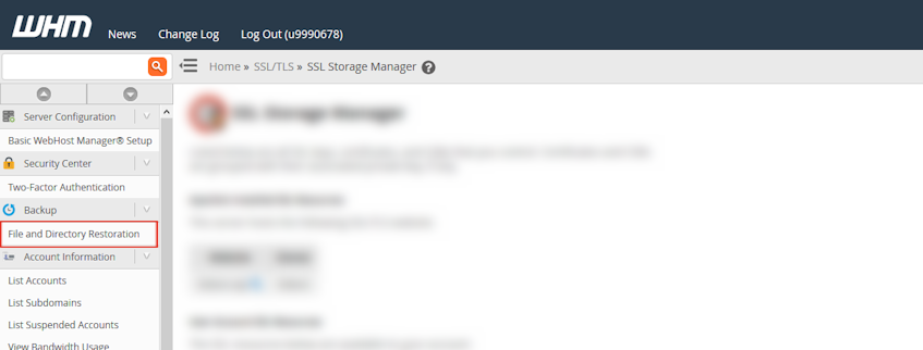 WHM File and Directory Restoration Location