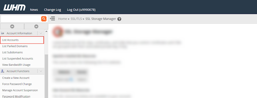 WHM List Accounts Location WHM List Accounts Location