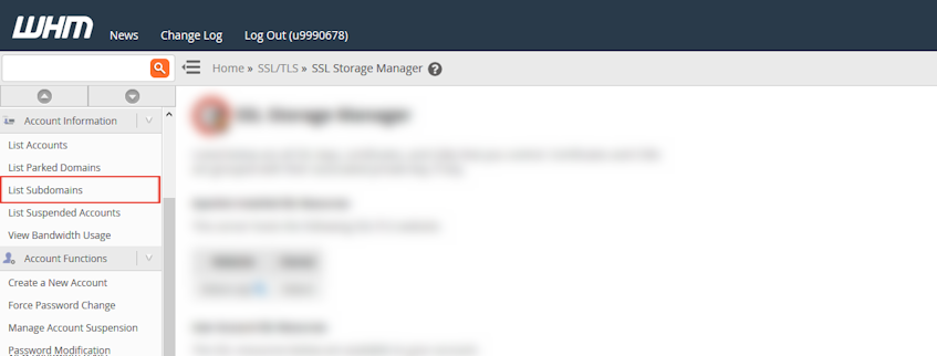 WHM List Subdomains Location
