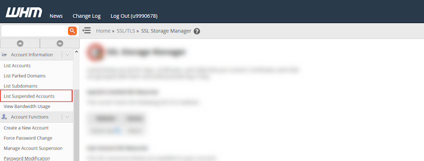 WHM List Suspended Accounts Location