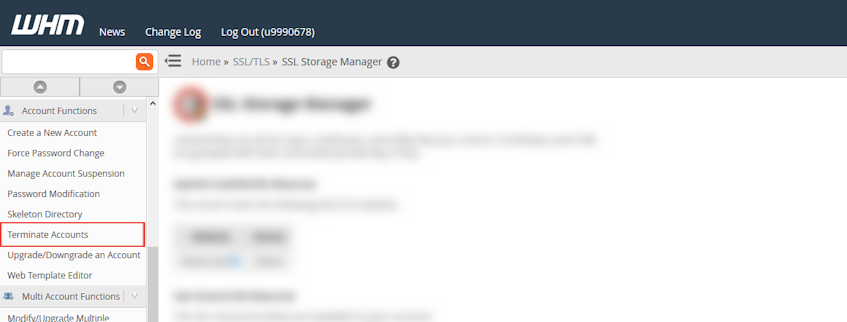 WHM Terminate Accounts Location WHM Terminate Accounts Location