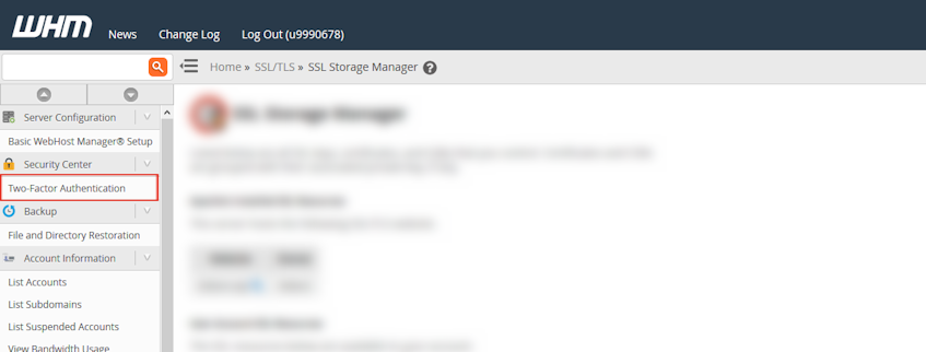 WHM Two-Factor Authentication Location