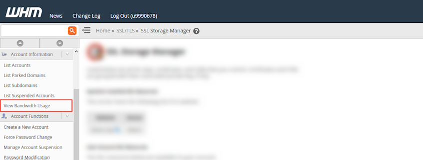 WHM View Bandwidth Usage Location